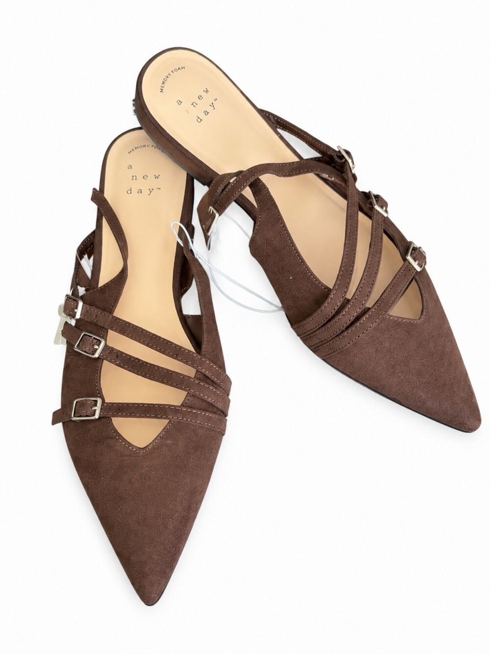 A New Day Twiggy Women’s Flats Size 9 Brown Pointed Toe Strappy Buckle NWT